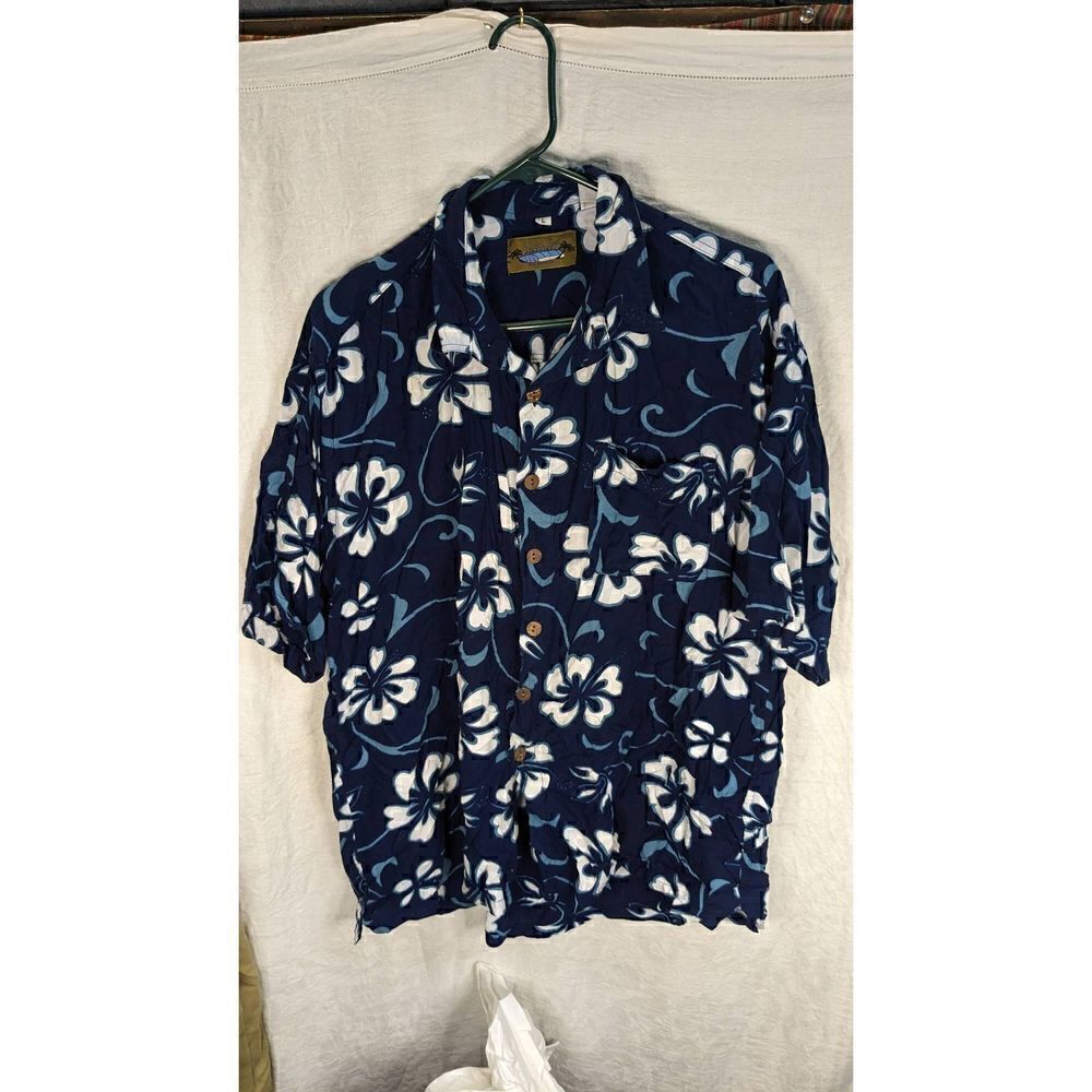 Dreamland Handmade Hawaiian Button Up Shirt Blue Batik L Large